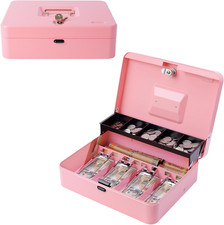 Cash Box with Money Tray and TOP Key  Push-Button Lock, Money Saving Lock Box,