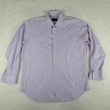 David Donahue Dress Shirt Mens 17 34/35 Blue Purple Check 100% Cotton Button Up