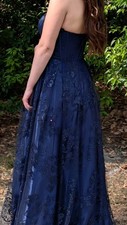 Women  s Strapless Blue Tulle Corset Ballgown Gown Long Formal Dress Size S