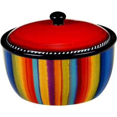 Certified International Sierra Ceramic Bean Pot with Lid 8.25'' Multicolor NEW!