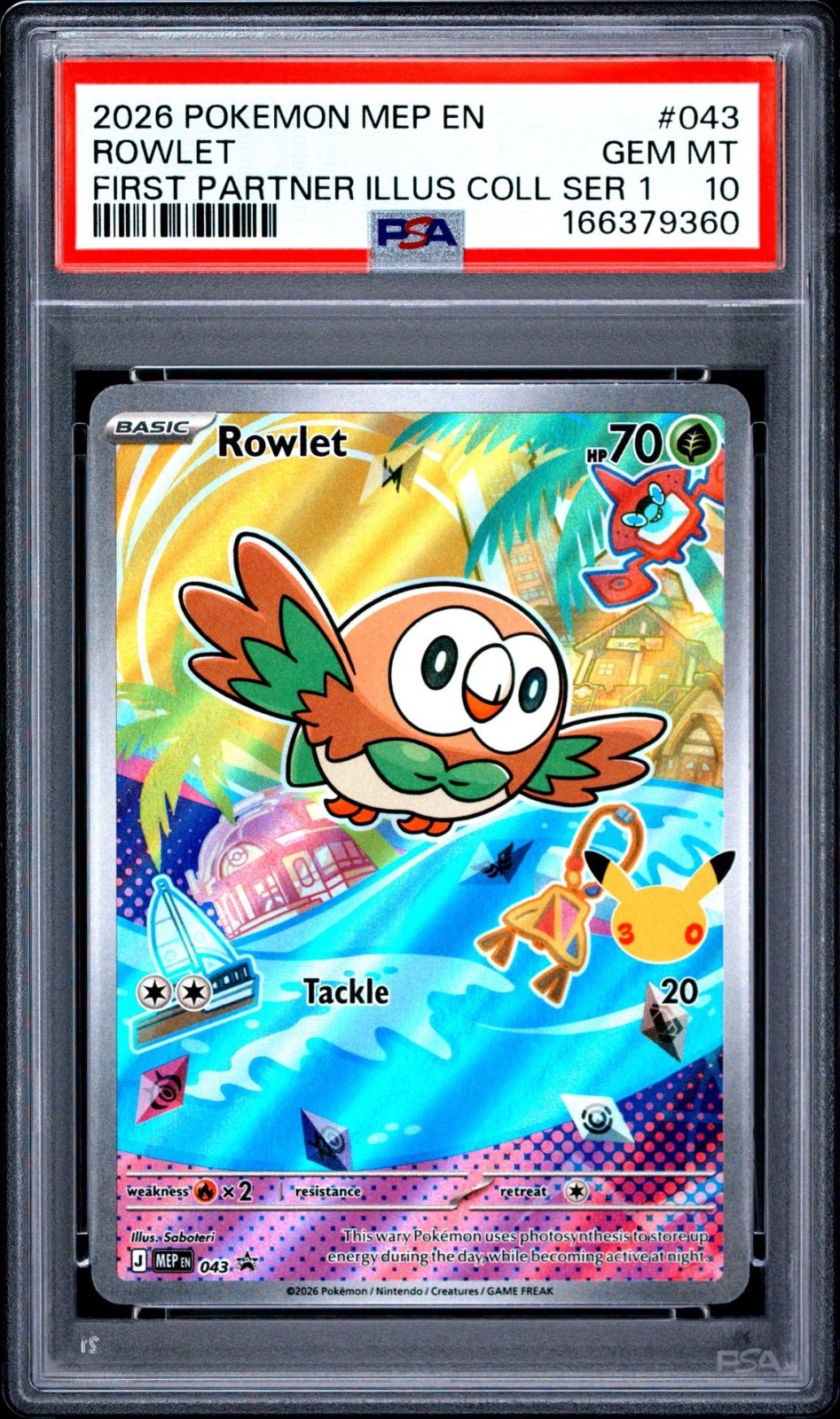 Pokemon Rowlet Mega MEP First Partner Illustration Coll Series 1 #043 PSA 10 Gem