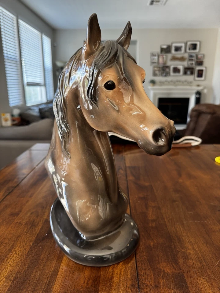 Vintage Brown & Black Horse Head Sculpted Figure 14.5" Tall w/ Artist Mark - Image 2 of 4