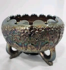 Fenton Amethyst Carnival Glass Flowers Footed Bowl Ruffled Edge Iridescent