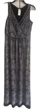 NWT Chaps Dress, XL. Black White Print, Maxi, Lined Bodice Ruched Waist