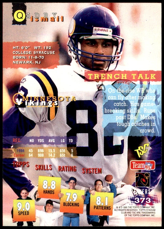 Qadry Ismail 1995 Stadium Club #373 Vikings NFL READ FREE SHIPPING AutographDen - Image 2 of 2