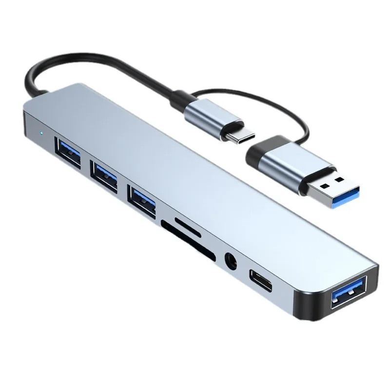 Docking Station HUB USB + Tipo C 8 in 2 Con Adattatore Jack Audio Da 3,5 Mm Lett