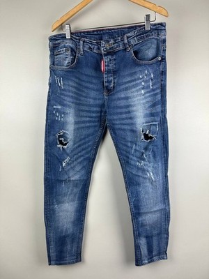 Dsquared 2 Blue Wash Denim Distressed Skinny Fit Jeans Size 52