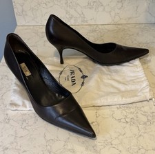 PRADA Napa Vitello Women's Brown Leather Pump Pointed Toe 38.5