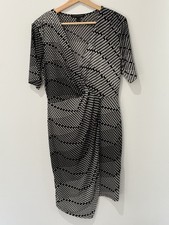 Banana Republic Dress Womens Small Black Polka Dot Twist Front Slinky Knit Midi