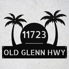 Custom Palm Tree Address Sign Beach House Number Metal Wall Art Gift