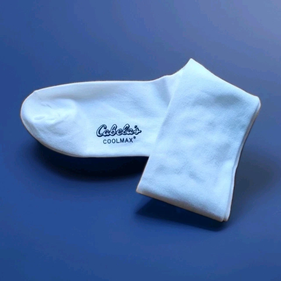 New Cabela's Mens Over-The-Calf COOLMAX Liner Socks White "Stay-up" Design SZ L - Image 3 of 4