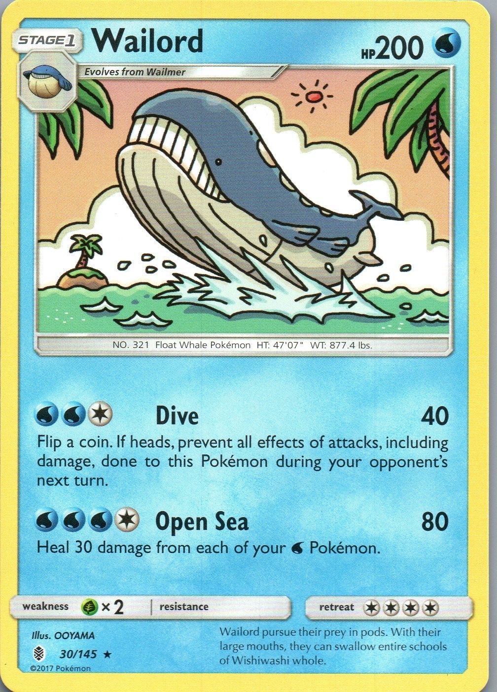 Wailord Rare SM - Guardians Rising 30/145 NM Normal - Pokemon