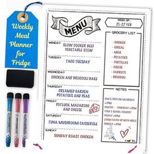 Magnetic Weekly Meal Planner for Refrigerator   16x12  Dry Erase 12"x16" White