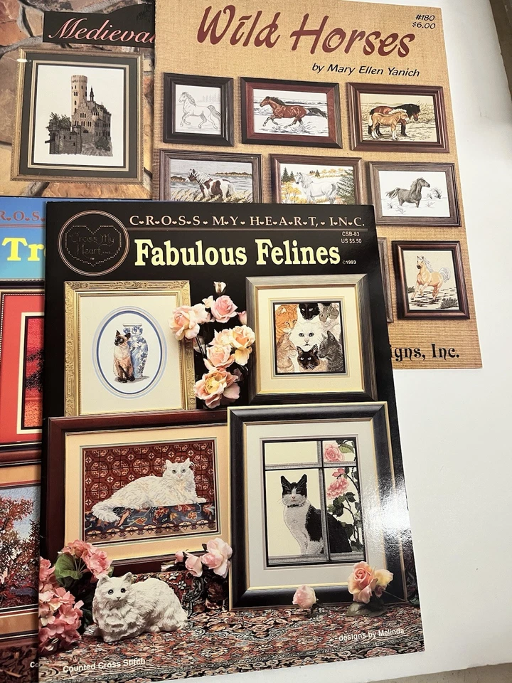 Lot of 10 Cross Stitch Leaflets MEDIEVAL CASTLES HORSES BIRDS CATS TREES Plus - Image 4 of 4