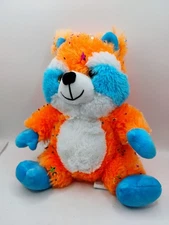 Fun Express Raccoon 10” Plush Orange Blue White Glittery Big Eyes Super Soft