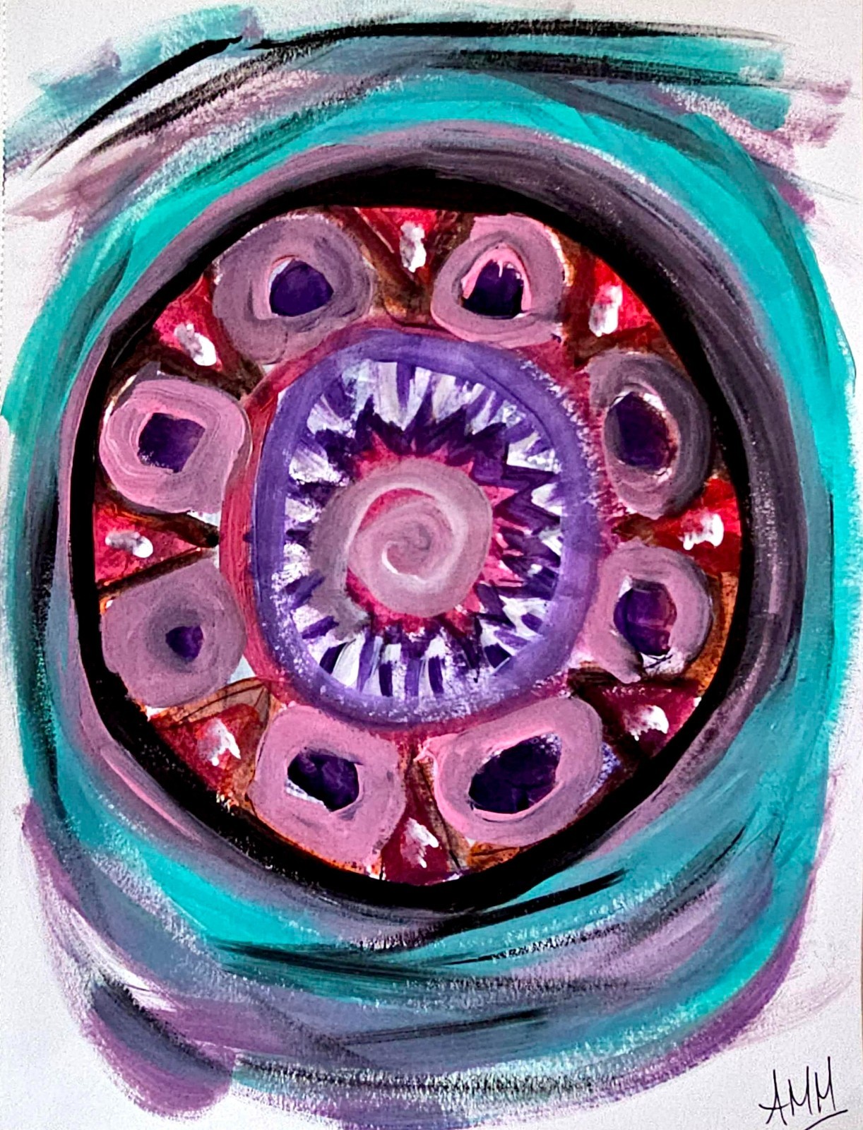 Mandala Original Acrylic Painting  Colorful Abstract Impressionism  9X12 PAPER