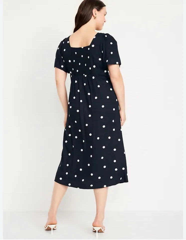 Antiguo Vestido Azul Marino Para Mujer 3XL Cintura Definida Midi Completo Botón Azul Marino Lunares XXL Foto 2 de 4