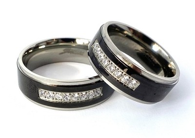 Solid Titanium Black IP Center Paved CZ Band Ring Size 9,10,11,12,13 (FL229)