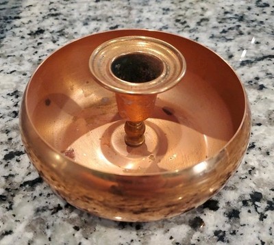 Vintage Copper Craft Guild Candlestick Holder Candle Bowl Round
