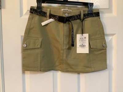 Pull and Bear Women's Khaki Tan Denim Cargo Jean Skirt Size Medium with Belt