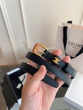 Celine 90CM Slim Gold Pin Buckle Black Leather Women Belt