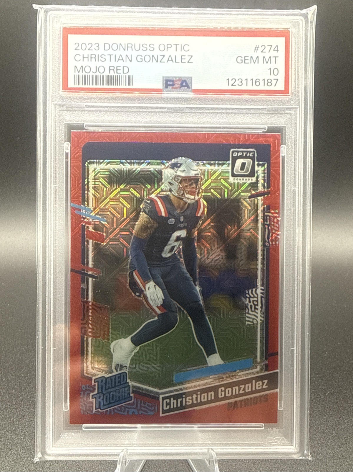 2023 Panini Optic - Rated Rookie Christian Gonzalez #274 Red Mojo Prizm PSA 10