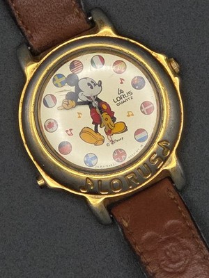 Lorus Mickey Mouse V421-0020 World Flags Watch Leather Band New Battery Musical 