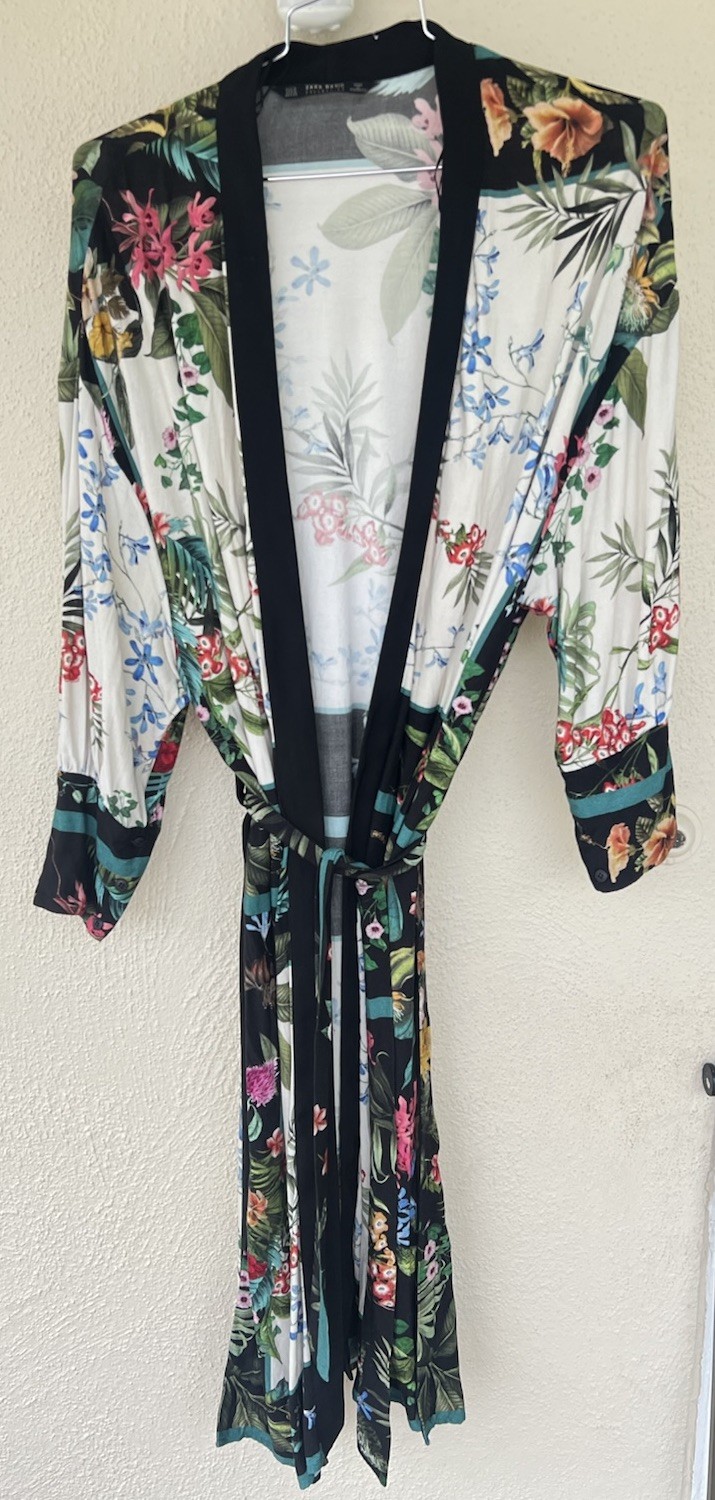 Zara Basic Collection Kimono Jacket M Floral Belt… - image 3