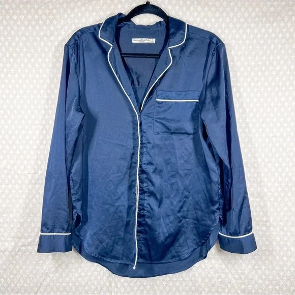 Conjunto de pijama de mujer Abercrombie & Fitch talla S azul oscuro satinado ropa de dormir clásico Foto 2 de 4