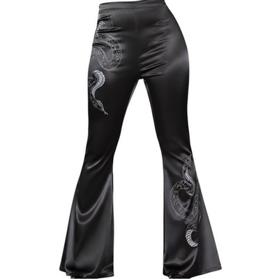 KILLSTAR Slithers Flares Black Satin Super Flare Snake Print Size Small
