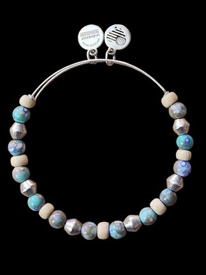 Alex And Ani Voyage Tropical Glass Beaded Silver Bangle Bracelet