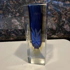 Vintage MCM Murano Faceted Blue Yellow Sommerso Vase 5.75”