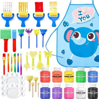 33-teiliges Fingermalset für Kinder, waschbar 10 Farben x 60 ml, mit Pinsel, ...