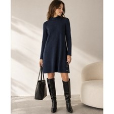 Banana Republic Sz M Black Mock Neck Sheath Dress Side Button Detail LS Dress