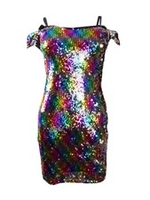 Guess Women's Off-The-Shoulder Sequined Shift Dress (0, Multi) 888807518603