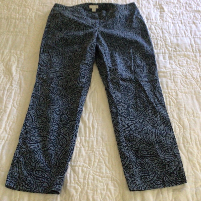 J JILL Women’s Size 8 Petite Blue Paisley Prints Cotton Straight Leg Ankle Pants