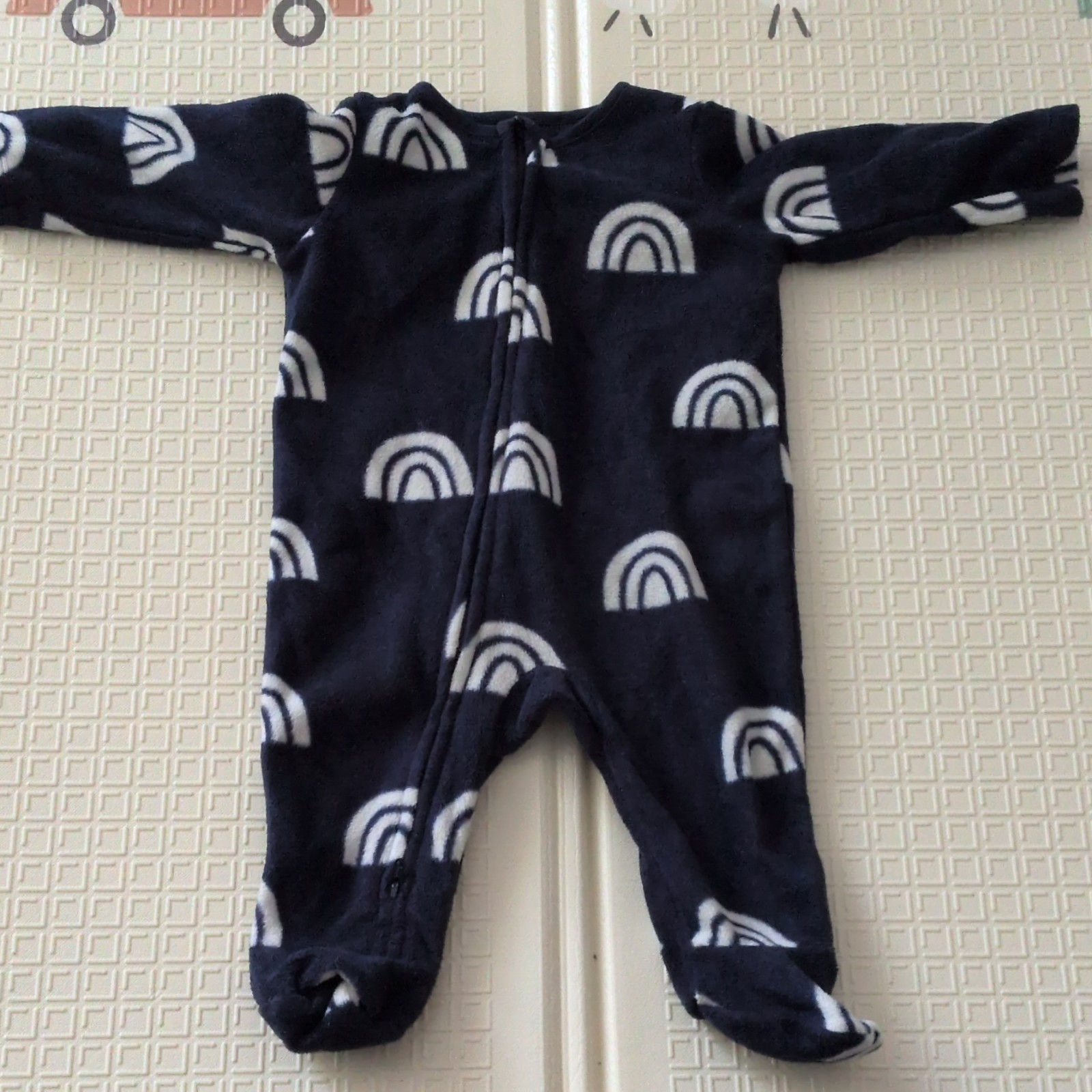 George 3-6M Fleece Polyester Footed Babygrow Blue/White Rainbow Zip LS