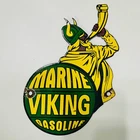 VINTAGE VIKING PORCELAIN  ENAMEL SIGN OLD 56' MARINE GASOLINE SERVICE 6"x 8"inch