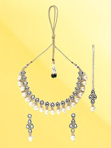 Authentic Classic Gold Plated AD Stones Studded Green Collar Bone Necklace Set