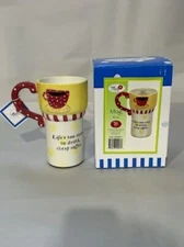 Lynn Morris Designs Coffee Mug by RCS Yellow Red White Candy Cane Striped, NOS