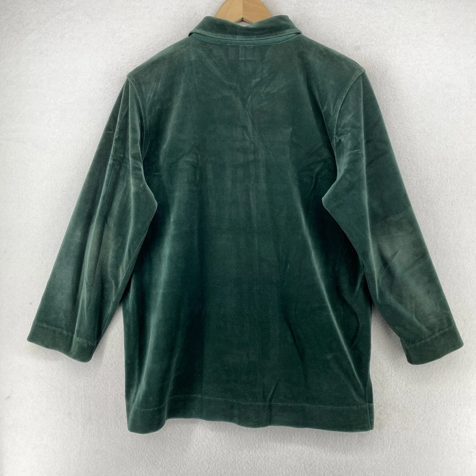 LIZ CLAIBORNE Shirt L Velour Button Up 3/4 Sleeve Tunic Collared Green - Изображение 4 из 4