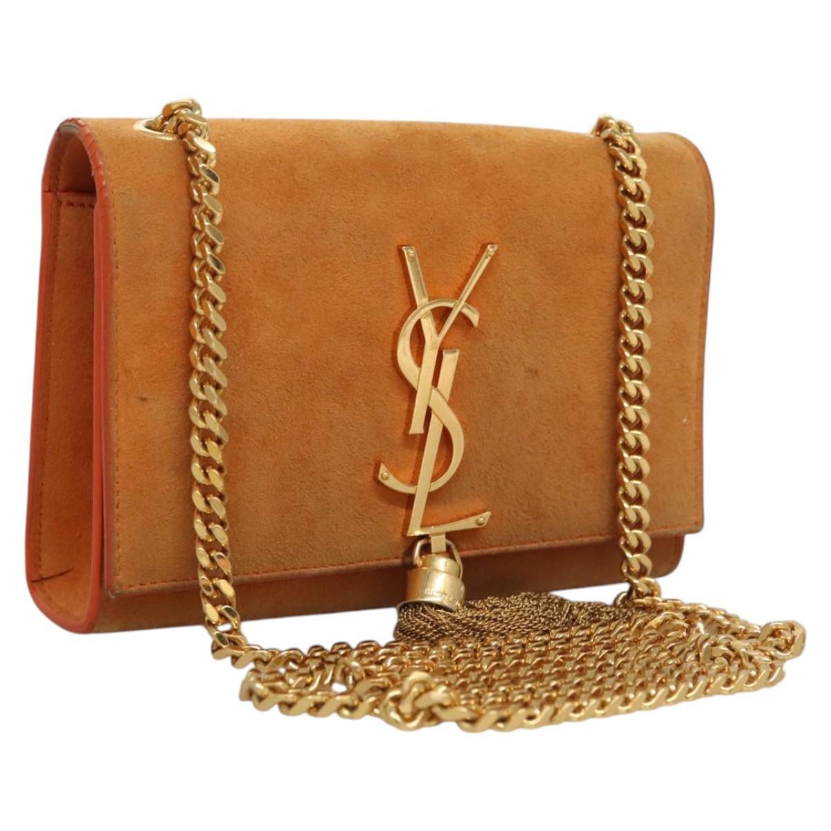 SAINT LAURENT Kate Mini Chain Bag in Suede Brown with Gold Hardware Auth bs25558