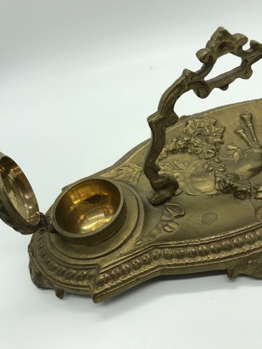 Vintage Pier 1 calamaio calligrafia ottone India raro tema cornamusa scozzese - Foto 11 di 12