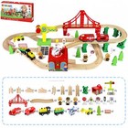 80 Pcs Electric Train Set -Wooden Track & Crane & Trains Toys Set