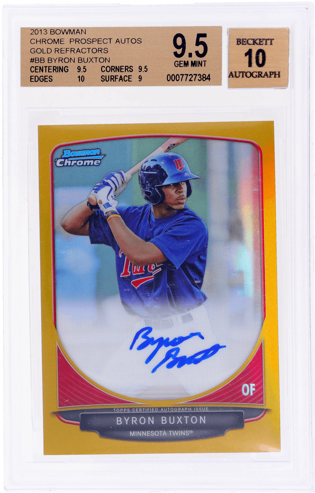 2013 Bowman Chrome Byron Buxton Prospect Auto Gold Refractor #BB /50 BGS 9.5/10
