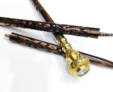 Antique Compass Handle Walking Stick Carved Wooden Cane For Men Women Gift Item