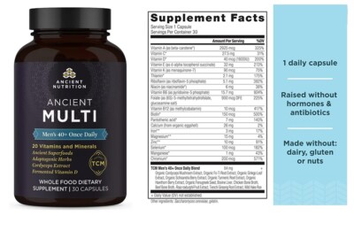 Dr Axe Multivitamin for Men, Men 40+ Once Daily Vitamin, 30 capsules For  Support