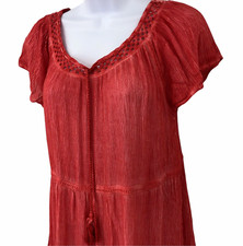 Tiered Womens Peasant Dress Size S Orange Laser Cut Boho Tassels True Craft