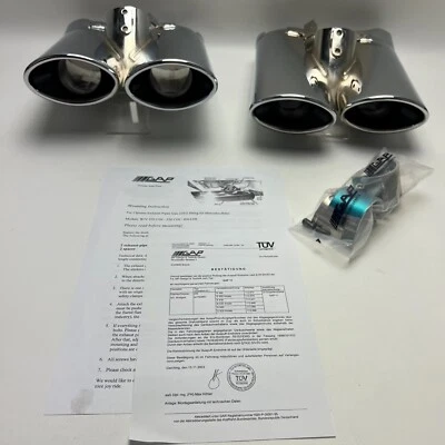 Mercedes Benz S Klasse W220 2 Seiten Doppelrohr Auspuffblenden Edelstahl poliert - Bild 1 von 4