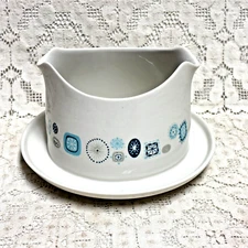 Franciscan Del Mar Gravy Boat with Attached Underplate MCM Blue Tan USA Vtg 60s